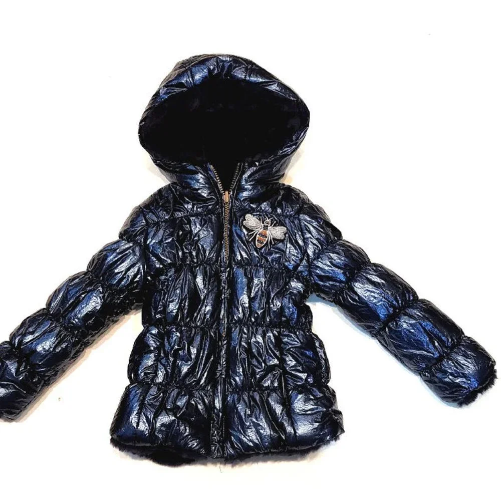 Boutique Like Flo‎ European Reversible Navy Girls Jacket Faux Fur Inside 4/5 5/6 - Picture 4 of 6